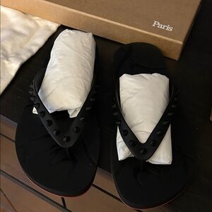 Christian Louboutin Black Studded Flip Flops